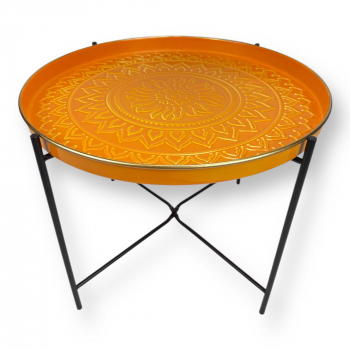 Preview: Tablett Vitoria Ø 46 cm – Klappbarer Tabletttisch in Gelb im marokkanischen Stil